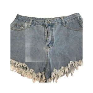 SHEIN Blue Jean Shorts Fringe Size Large